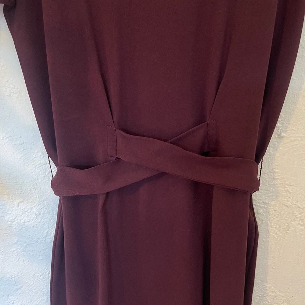 VINCE Tie Waist Short Sleeve Cotton Dress In Oxblood - Picture 3 of 7